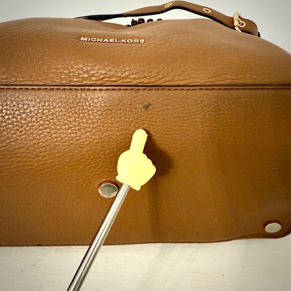 Michael Kors Brooklyn Leather Tassel Grommet Satchel Tote Bag Purse in Acorn - Picture 15 of 16